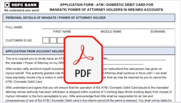HDFC ATM Card Application Form PDF