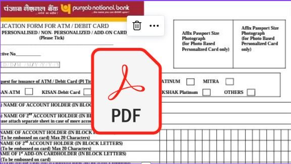 PNB ATM Card Application Form PDF Download