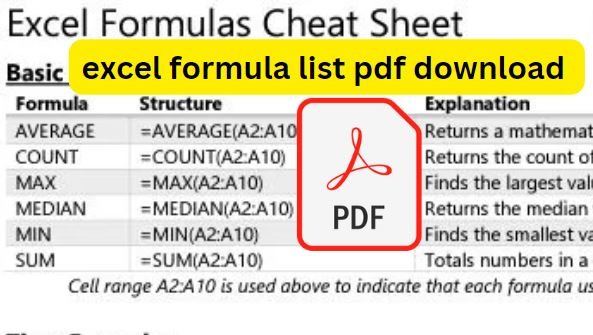 excel formula list pdf download