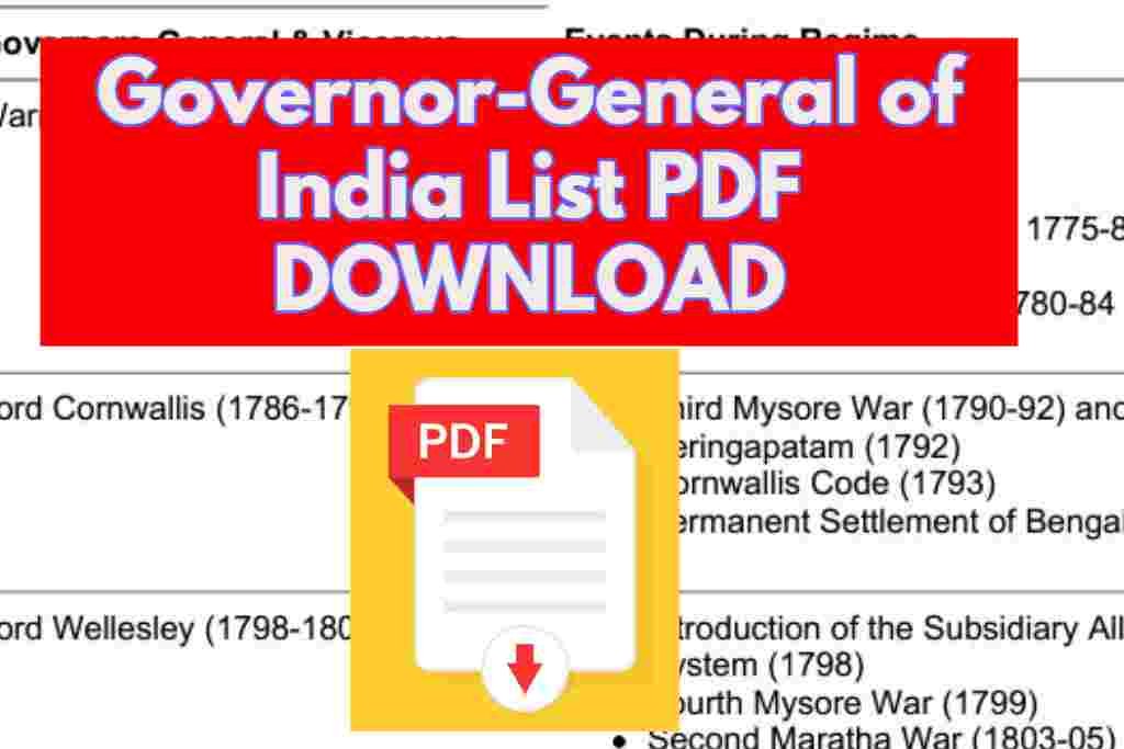 Governor-General of India List PDF DOWNLOAD |