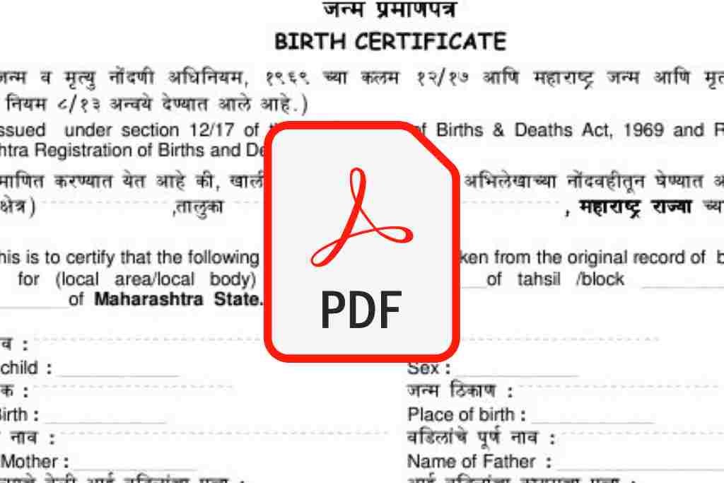 Maharashtra Birth Certificate Form PDF Download